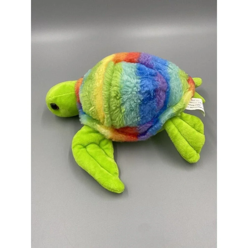 10 Inch Colorful Turtle Tortoise Plush W/ Rainbow Colored Top With Pocket